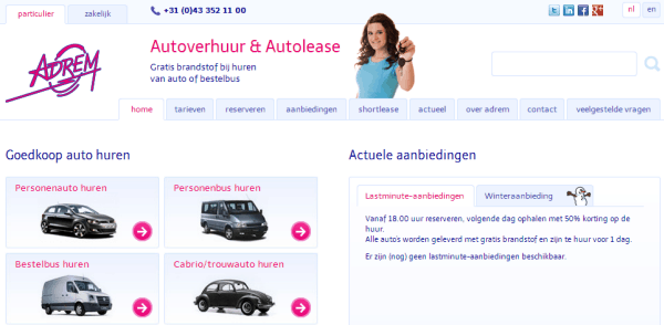 Tagline op website Adrem Autoverhuur Limburg