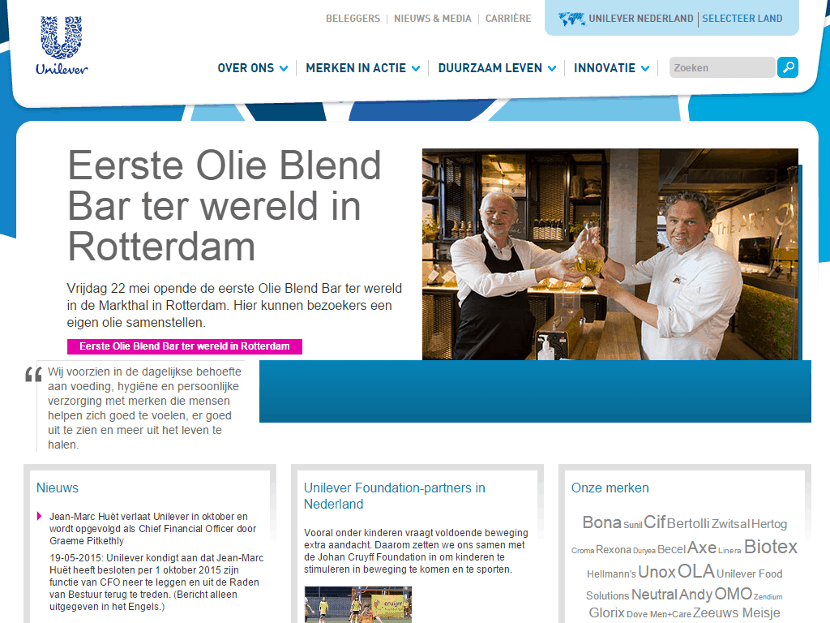 Unilever homepage (klik om te vergroten)