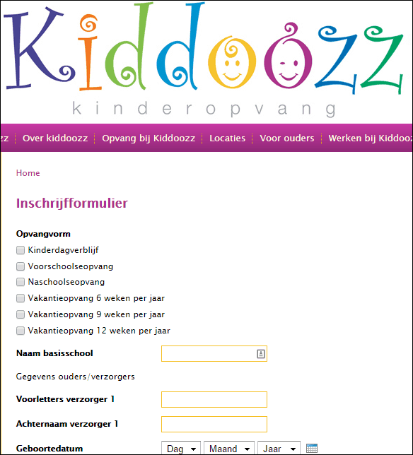 Webformulier Kiddoozz